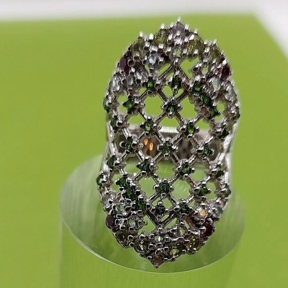 Natural Round Chrome Diopside Rhodolite Gems 925 Sterling Silver Ring Size 7 - Picture 12 of 12